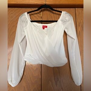 GUESS White Draped Wrap-Front Long Sleeve Blouse